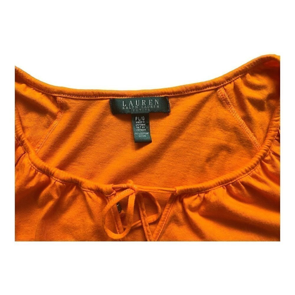 Lauren Ralph Lauren orange tie split neck ruched cotton short sleeves Women PL - Picture 12 of 12